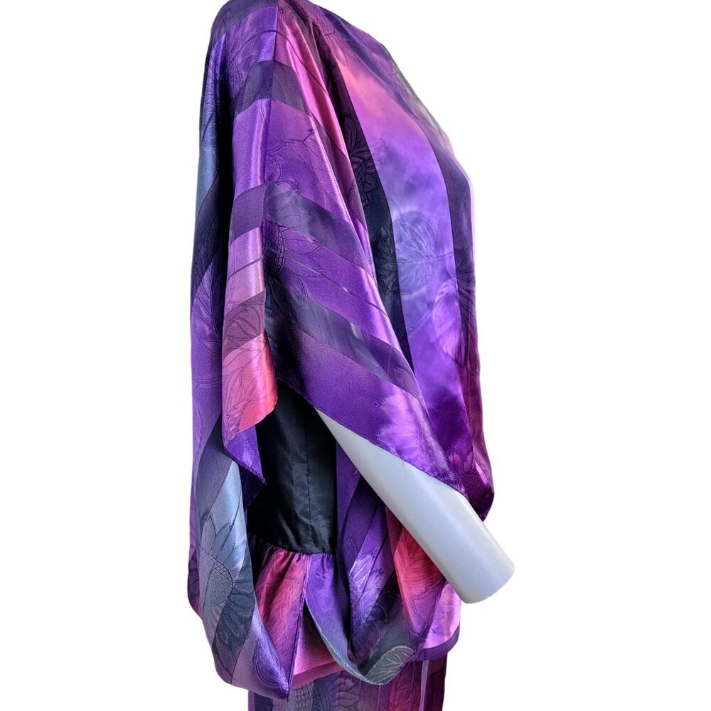 Vintage 80s Set Women 12 Colorful Floral Stripe Midi Skirt Blouse Top Shirt Pink - Picture 11 of 16